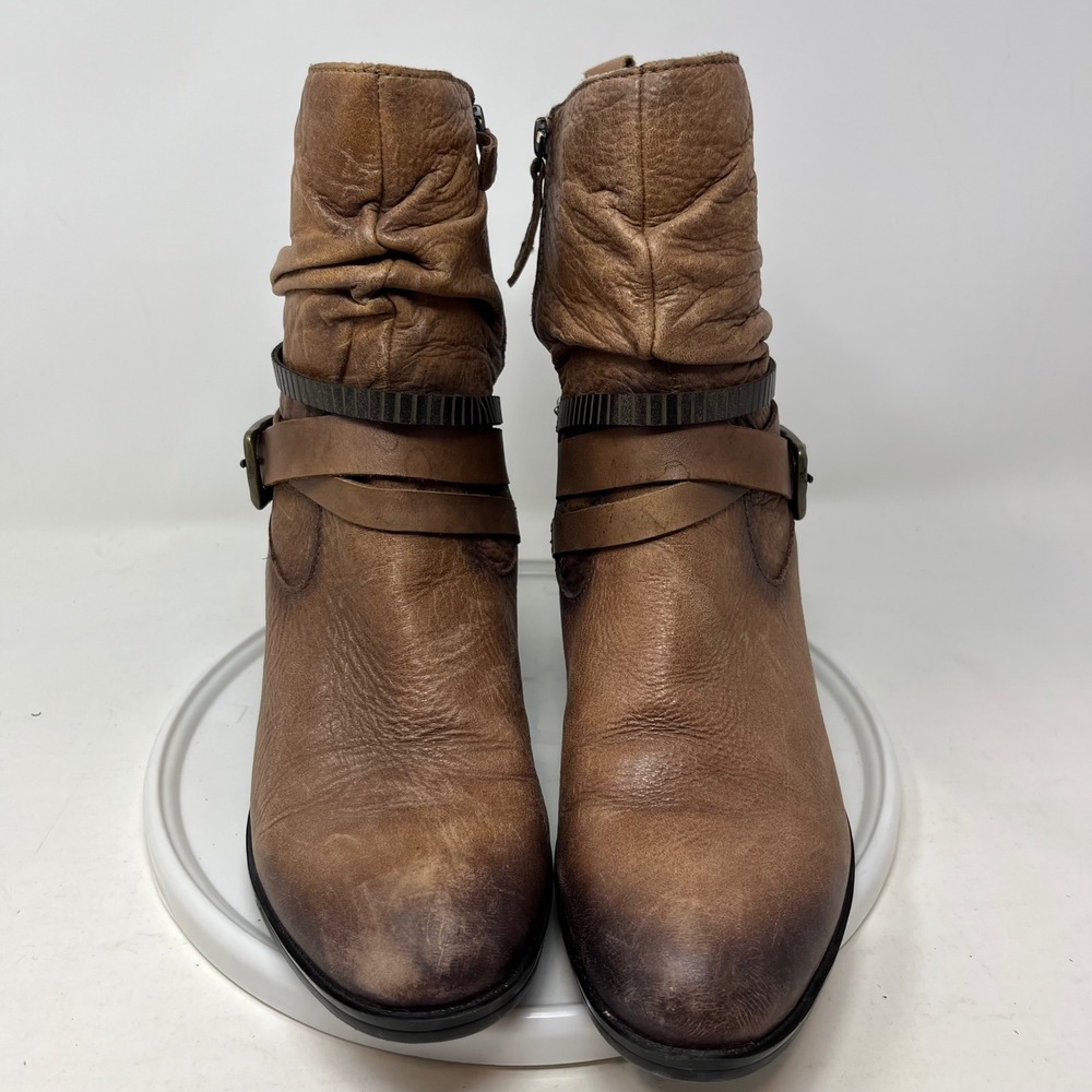 Earth Spruce Almond Brown Leather Slouch Ankle Boots Buckle Straps Womens 8B